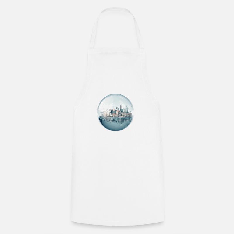 Ville dans la mer - Maisons dans une boule de verre - Tablier de cuisine - blanc