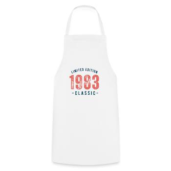 Born 1983 - Cooking Apron - white - Front - AI Model Male 185 dark (185cm)