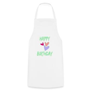 BIRTHDAY. HAPPY BIRTHDAY. HAPPY BIRTHDAY. - Cooking Apron - white - Front - AI Model Male 185 dark (185cm)