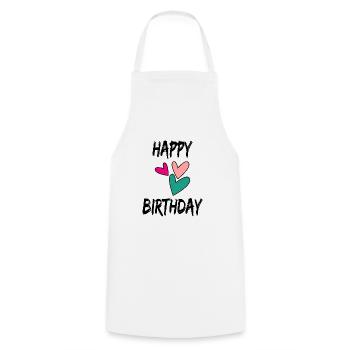 HAPPY BIRTHDAY. HAPPY BIRTHDAY. BIRTHDAY. - Cooking Apron - white - Front - AI Model Male 185 dark (185cm)