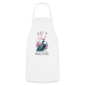 Fleurs de paon Plume de paon exotique coloré coloré - Tablier de cuisine - blanc - Devant - AI Model Male 185 dark (185cm)