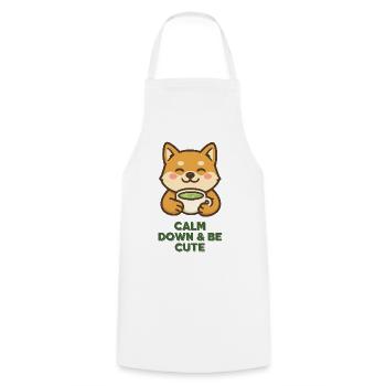 Shiba Tea Time Tranquility & Cuteness with matcha - Cooking Apron - white - Front - AI Model Male 185 dark (185cm)