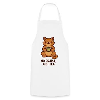 Cat tea: Calm instead of drama - Cooking Apron - white - Front - AI Model Male 185 dark (185cm)