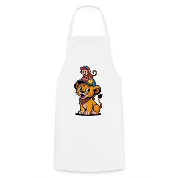 Cute Lion and Monkey – Best Friends Cartoon Style - Cooking Apron - white - Front - AI Model Male 185 dark (185cm)