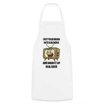 Retro-TV-Grin-Emblem - Kochschürze - Weiß - Vorne - AI Model Male 185 dark (185cm)