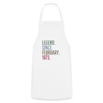 Legend Since February 1973 - Cooking Apron - white - Front - AI Model Male 185 dark (185cm)
