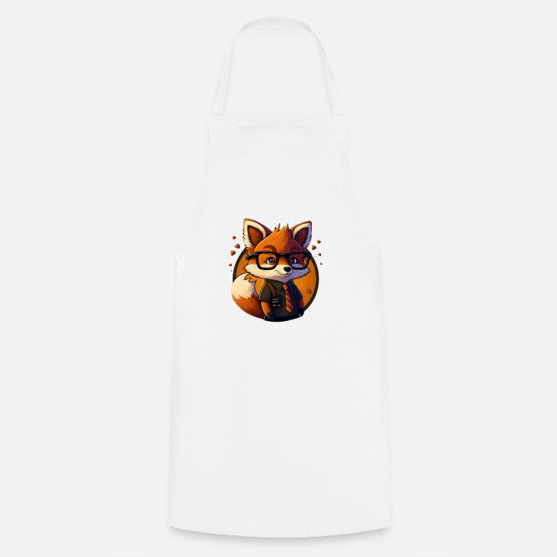 Mignon mignon Mignon Cartoon Fox avec des lunettes - Tablier de cuisine - blanc