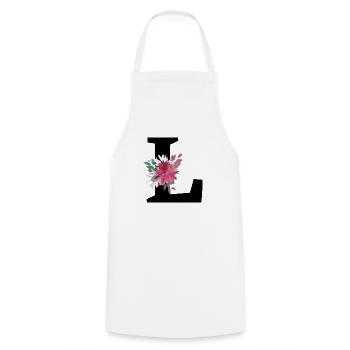 Letter l floral - Cooking Apron - white - Front - AI Model Male 185 dark (185cm)