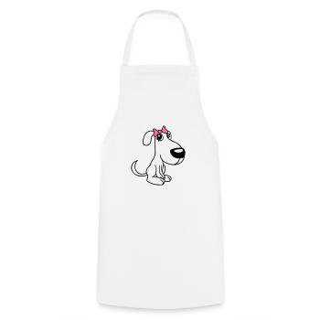 chien assis petit jolie dame arc femelle - Tablier de cuisine - blanc - Devant - AI Model Male 185 dark (185cm)