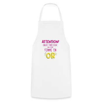 Objet precieux femme en or cadeau - Tablier de cuisine - blanc - Devant - AI Model Male 185 dark (185cm)