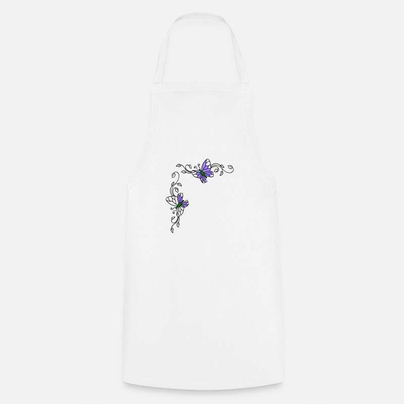 Papillons avec vrilles florales - Tablier de cuisine - blanc
