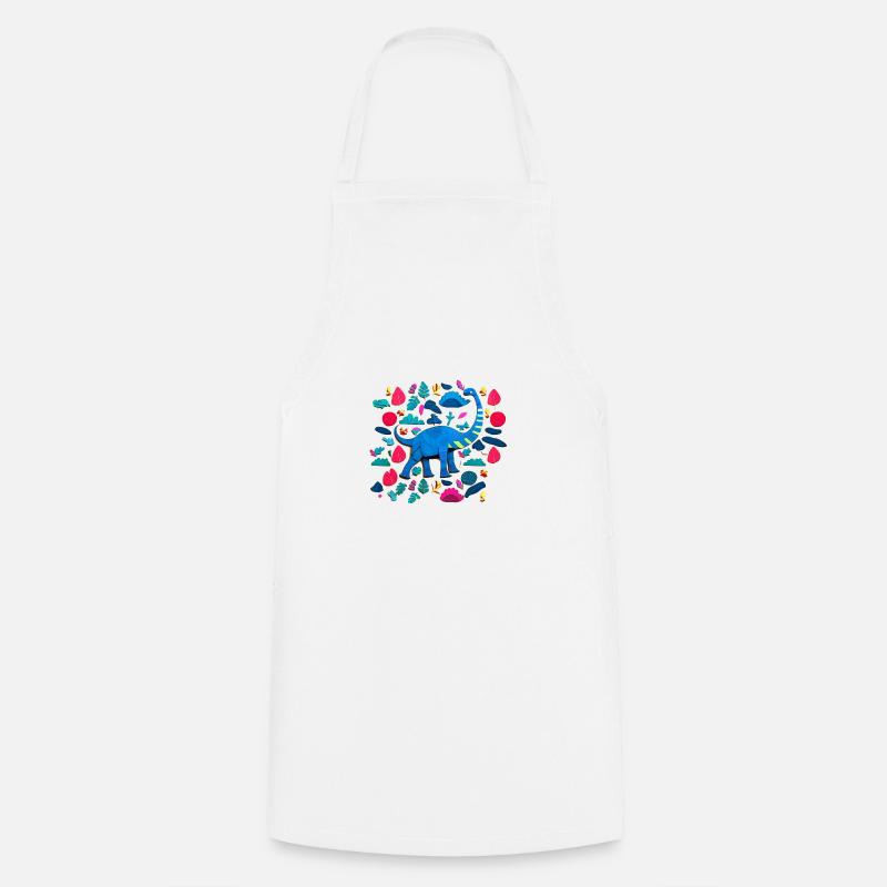 Brontosaure de bande dessinée bleu - Tablier de cuisine - blanc