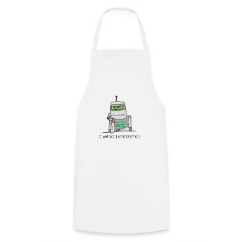 Interested Robot Funny Moody Bored Cartoon Joke - Cooking Apron - white - Front - AI Model Male 185 dark (185cm)