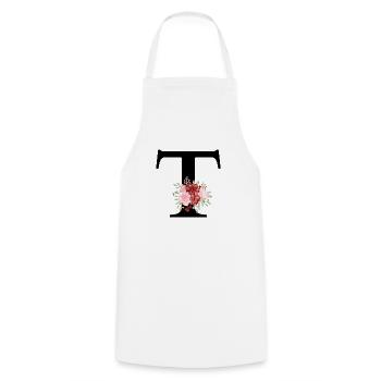 Lettre t floral rouge - Tablier de cuisine - blanc - Devant - AI Model Male 185 dark (185cm)