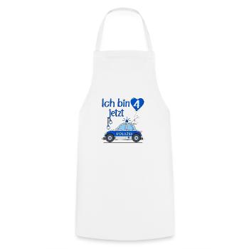 Police Car I'm Now 4 Birthday - Cooking Apron - white - Front - AI Model Male 185 dark (185cm)