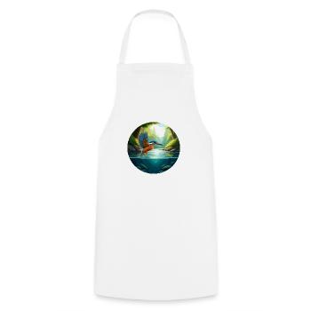 Kingfisher flies above stream - Cooking Apron - white - Front - AI Model Male 185 dark (185cm)