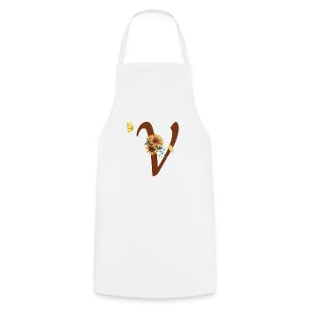 Lettre v tournesol papillon - Tablier de cuisine - blanc - Devant - AI Model Male 185 dark (185cm)