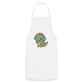 Kawaii Cute Happy Colorful Dino avec des écouteurs - Tablier de cuisine - blanc - Devant - AI Model Male 185 dark (185cm)