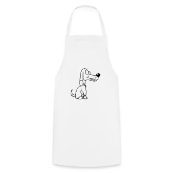 Dog Sitting Funny Happy Puppy Pet Comic - Cooking Apron - white - Front - AI Model Male 185 dark (185cm)