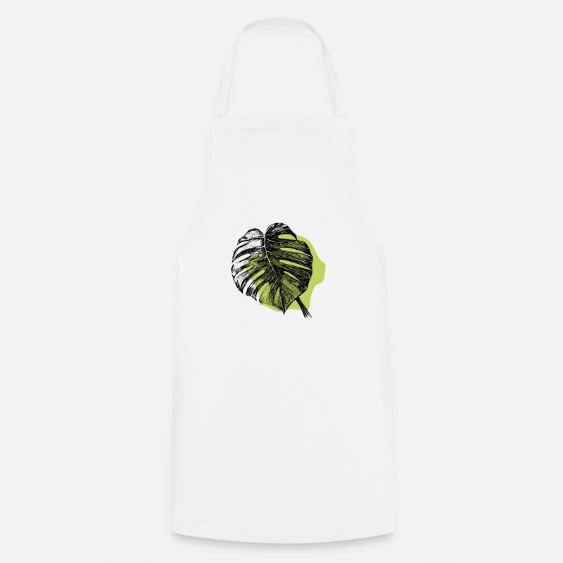 Feuille de Monstera et vert - Tablier de cuisine - blanc