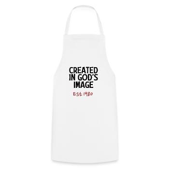 Created in God's Image Est 1980 - Cooking Apron - white - Front - AI Model Male 185 dark (185cm)