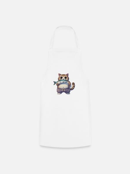 Katze mit Fisch - Kochschürze - Weiß