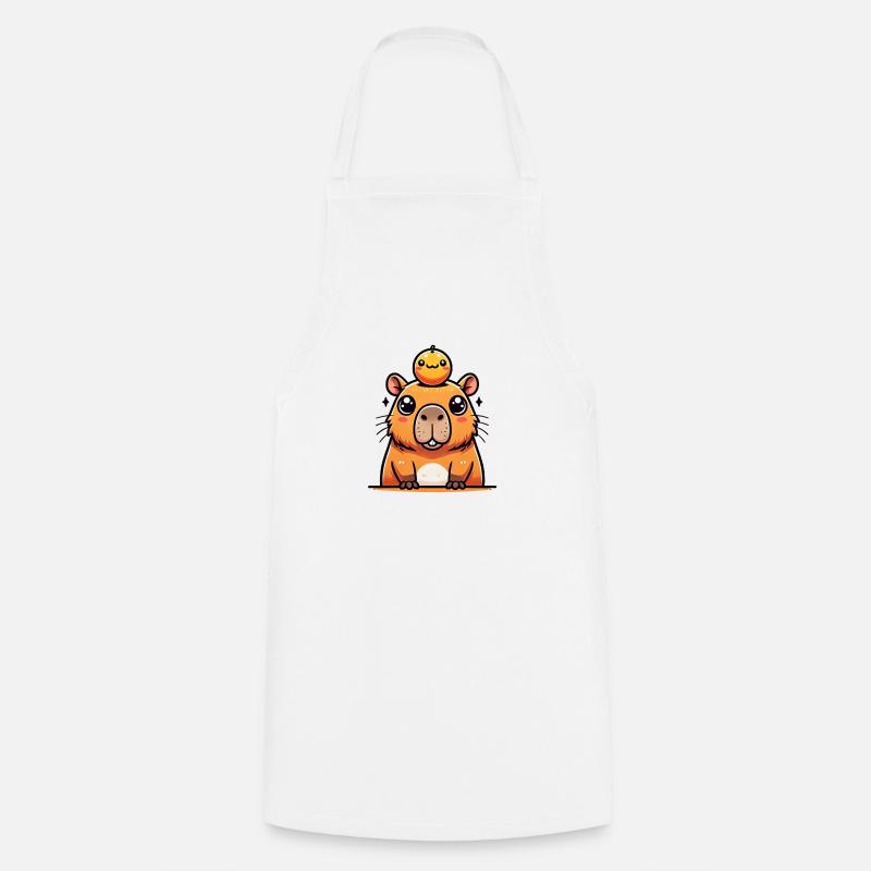Cute Capybara with Orange - Wasserschwein - Cooking Apron - white