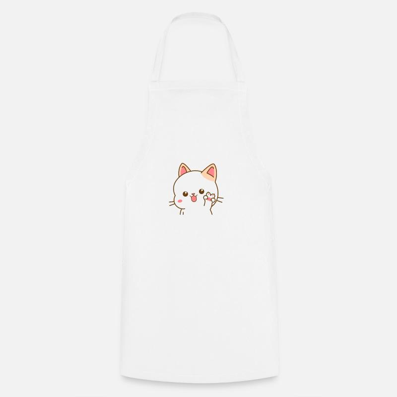 Kawaii cat making peace V sign - Cooking Apron - white