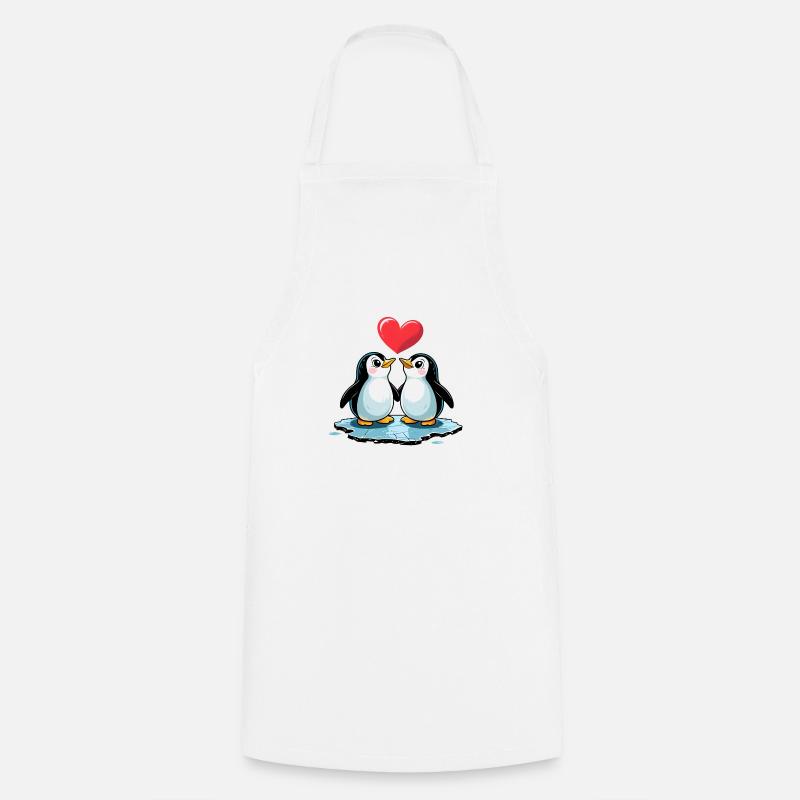 Comic Style Verliebtes Pinguin Paar - Kochschürze - Weiß