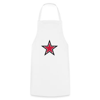 sharp red star with sharp black outline - Cooking Apron - white - Front - AI Model Male 185 dark (185cm)