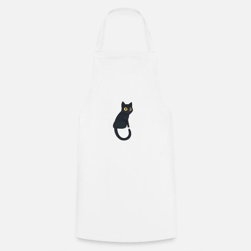 Chat noir - Tablier de cuisine - blanc