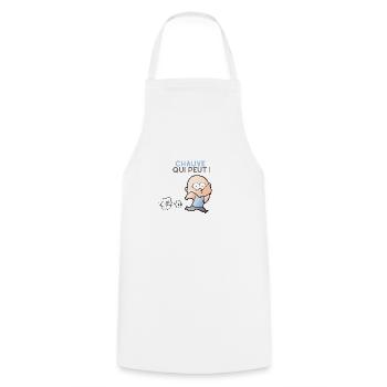 Chauve qui peut ! Cadeau drôle pour homme chauve - Tablier de cuisine - blanc - Devant - AI Model Male 185 dark (185cm)