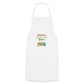 Genius Jahrgang 1986 - Kochschürze - Weiß - Vorne - AI Model Male 185 dark (185cm)