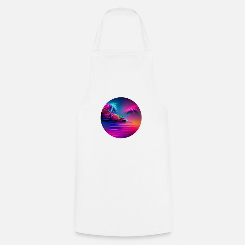 Illustration synthwave avec des silhouettes de palmiers - Tablier de cuisine - blanc