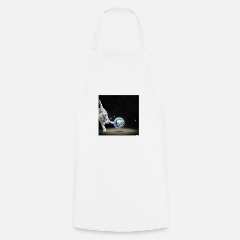 cat playing with earth in space - Cooking Apron - white