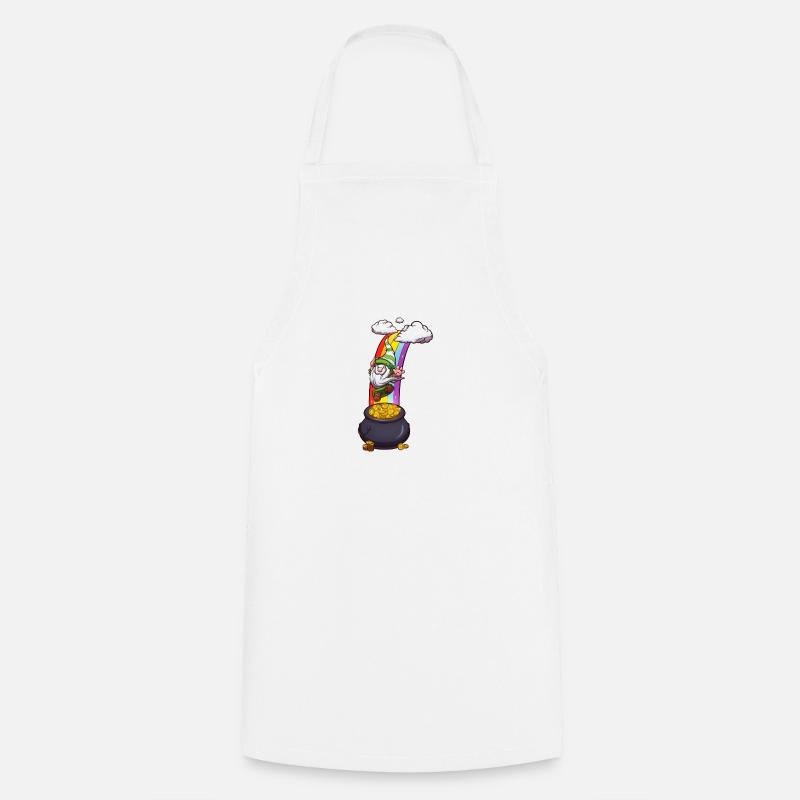 Leprechaun Gnome Falling In Gold Pot - Cooking Apron - white