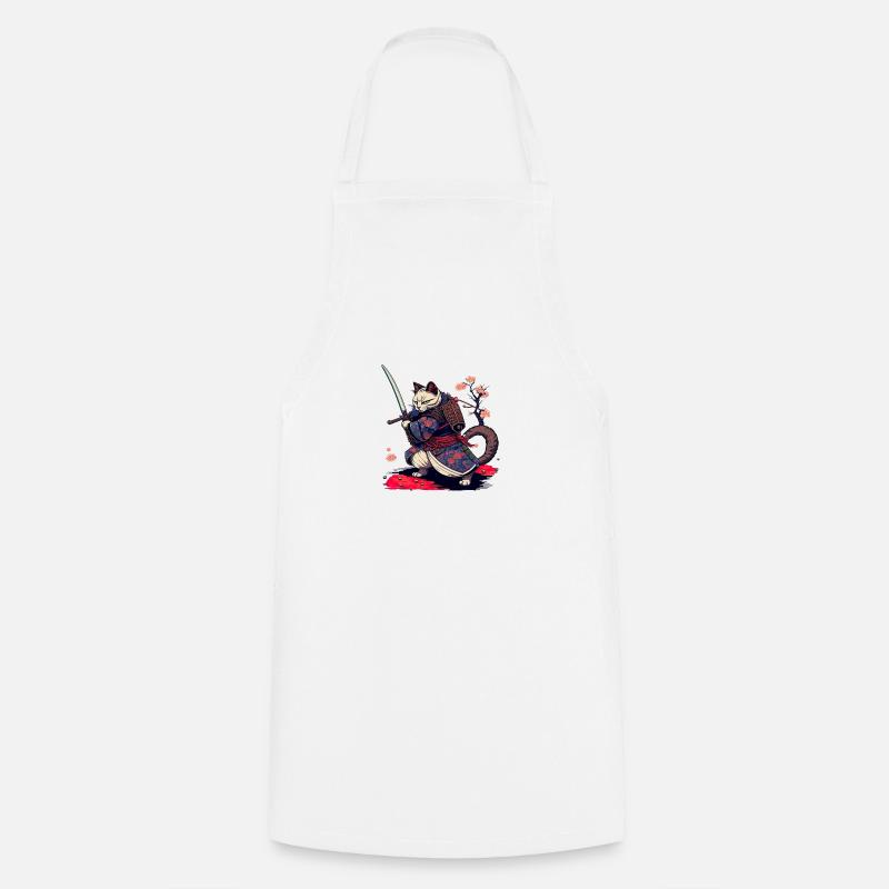 chat samouraï - Tablier de cuisine - blanc