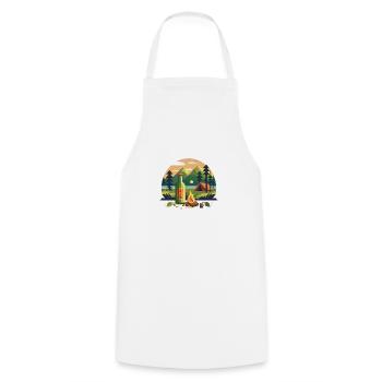 Motif extérieur, camping avec bière et feu de camp - Tablier de cuisine - blanc - Devant - AI Model Male 185 dark (185cm)