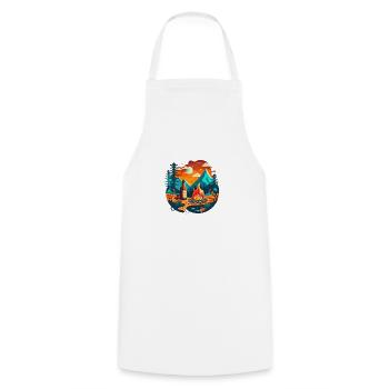 Outdoor camping with campfire and beer - Cooking Apron - white - Front - AI Model Male 185 dark (185cm)