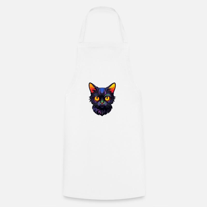 Dessin animé du petit chat noir - Tablier de cuisine - blanc