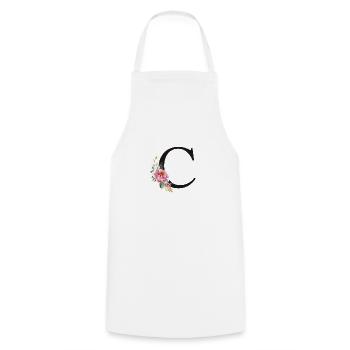 Customizable Monogram C Floral Pink White - Cooking Apron - white - Front - AI Model Male 185 dark (185cm)