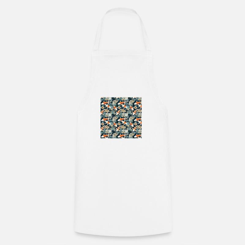 Koi Fish Seamless Pattern Japanese Asian Chinese - Cooking Apron - white