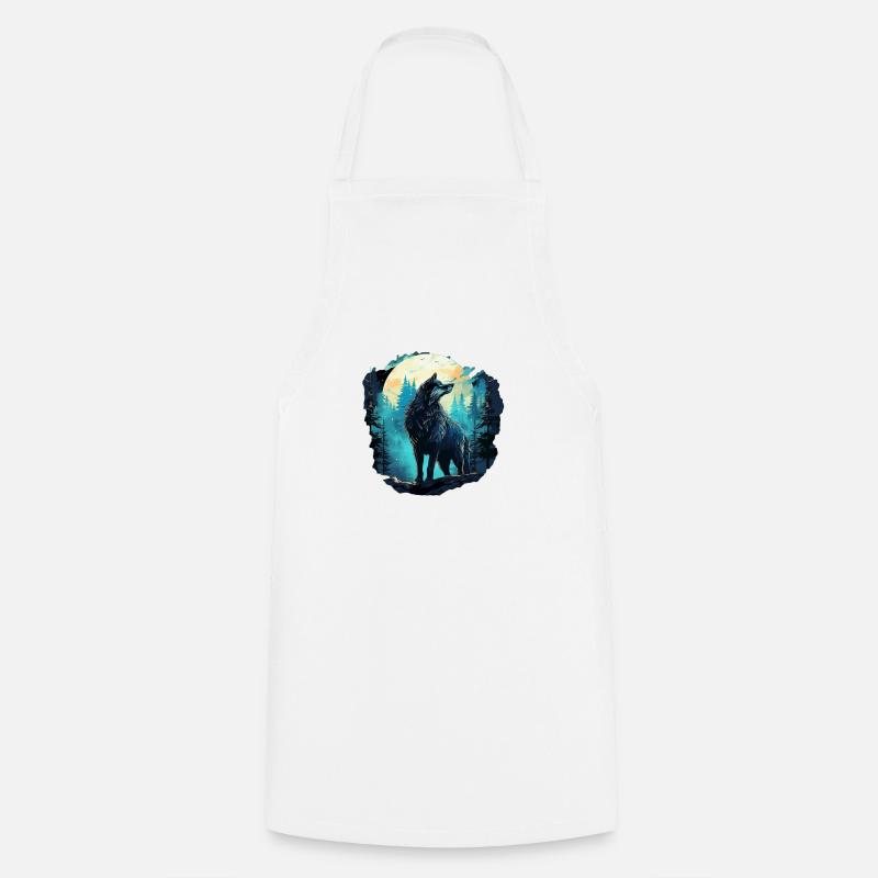 Wolf at full moon in the forest - Cooking Apron - white