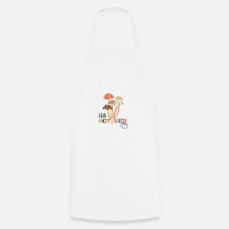 Hello October Autumn Fall Retro Mushroom Aesthetic - Cooking Apron - white