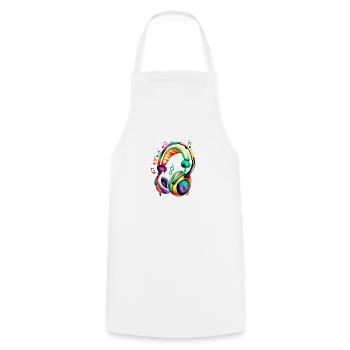 Headphones, Singers, Vocals, Musicians, Gamers, Listen to Music - Cooking Apron - white - Front - AI Model Male 185 dark (185cm)
