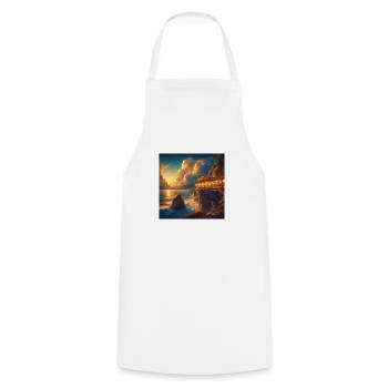 A café at the edge of the world - Cooking Apron - white - Front - AI Model Male 185 dark (185cm)