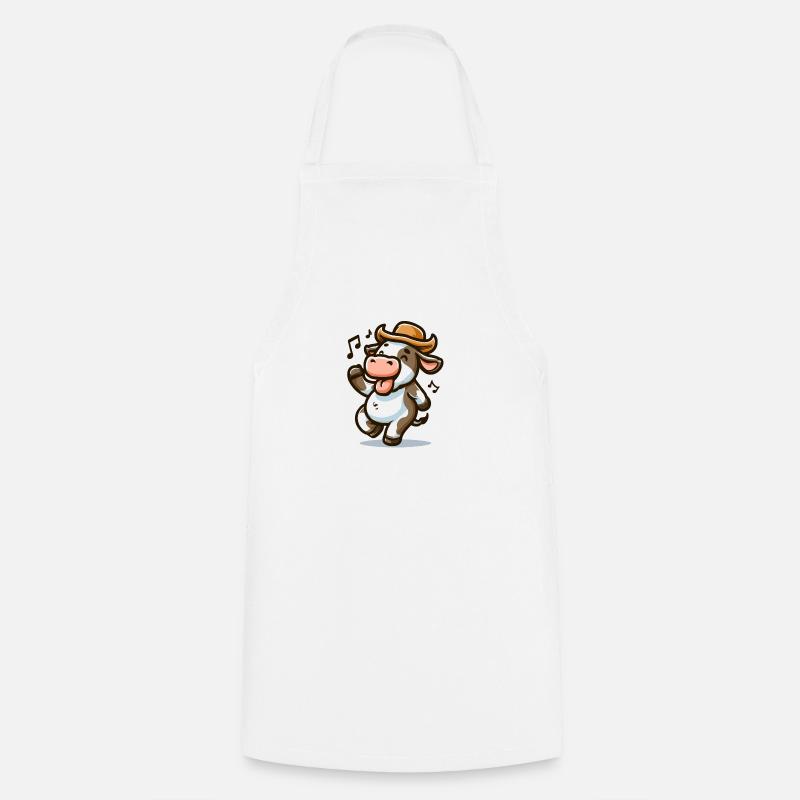 Vache dansante heureuse avec un chapeau de Cowboy - Tablier de cuisine - blanc
