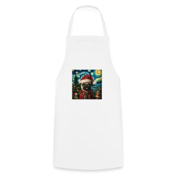 Christmas Pug - Van Gogh Style - Cooking Apron - white - Front - AI Model Male 185 dark (185cm)