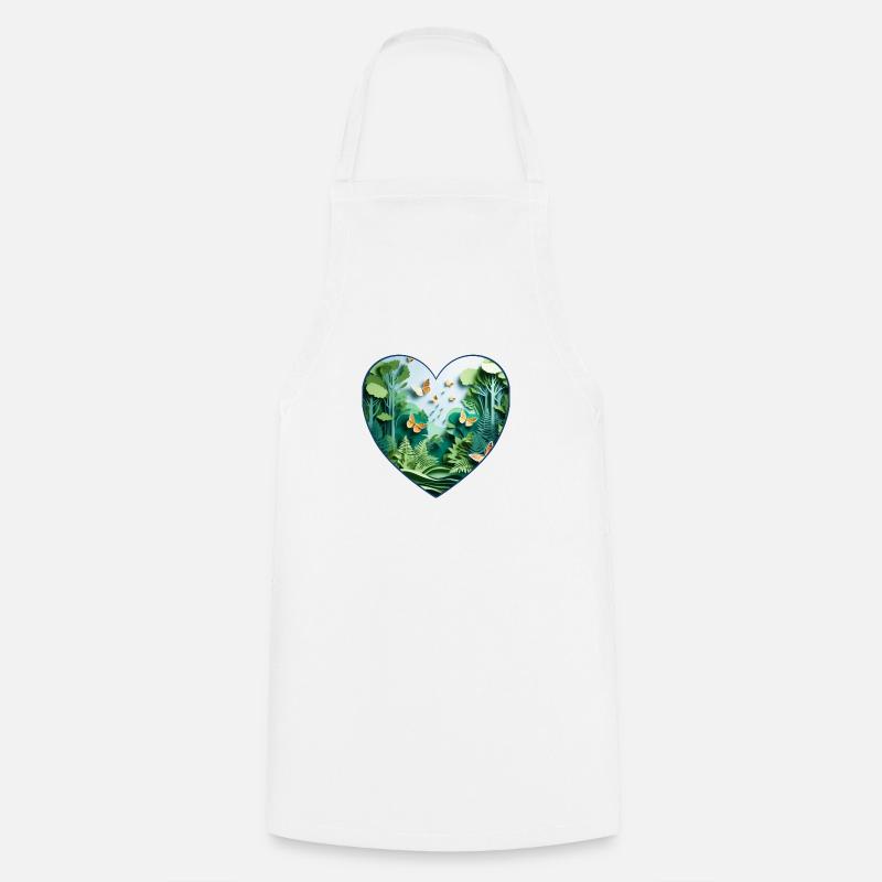 Butterfly and Forest 3D Heart Shape - Cooking Apron - white