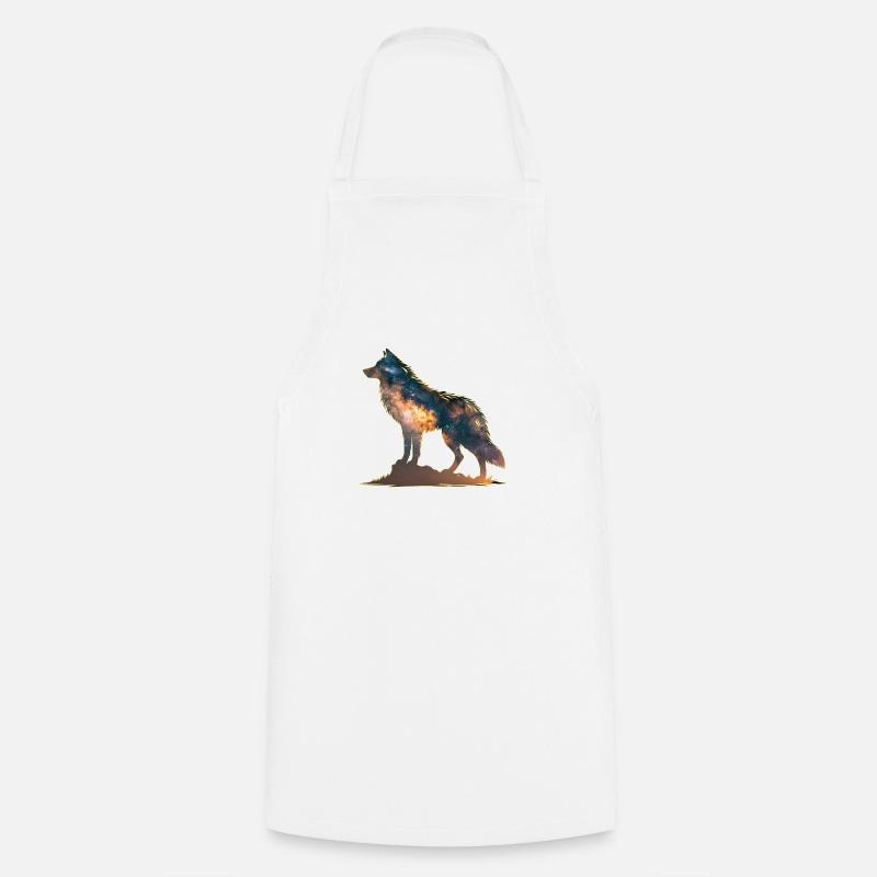 Silhouette de loup et la Voie lactée - Tablier de cuisine - blanc